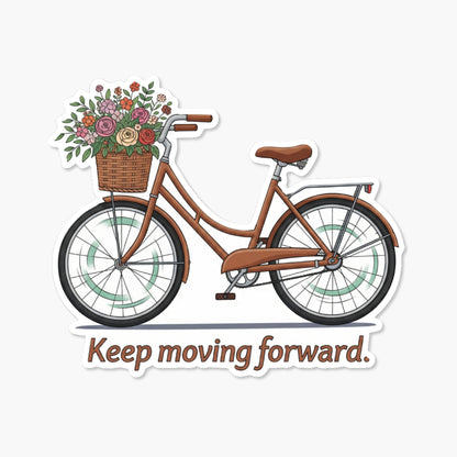Keep Moving Forward Inspirational Quote Sticker - Vintage Bike Design