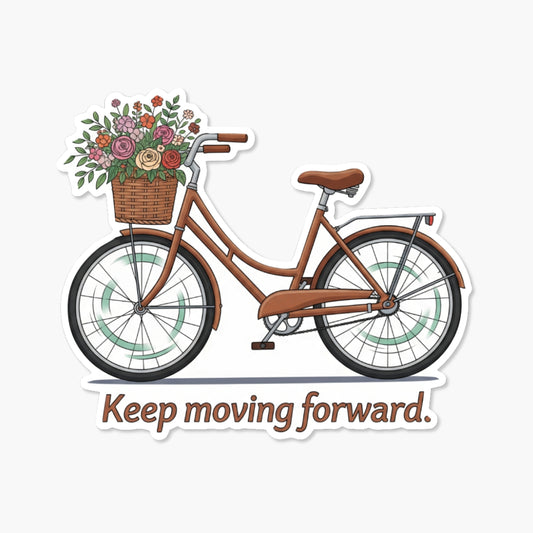 Keep Moving Forward Inspirational Quote Sticker - Vintage Bike Design