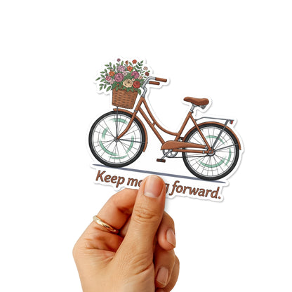 Keep Moving Forward Inspirational Quote Sticker - Vintage Bike Design