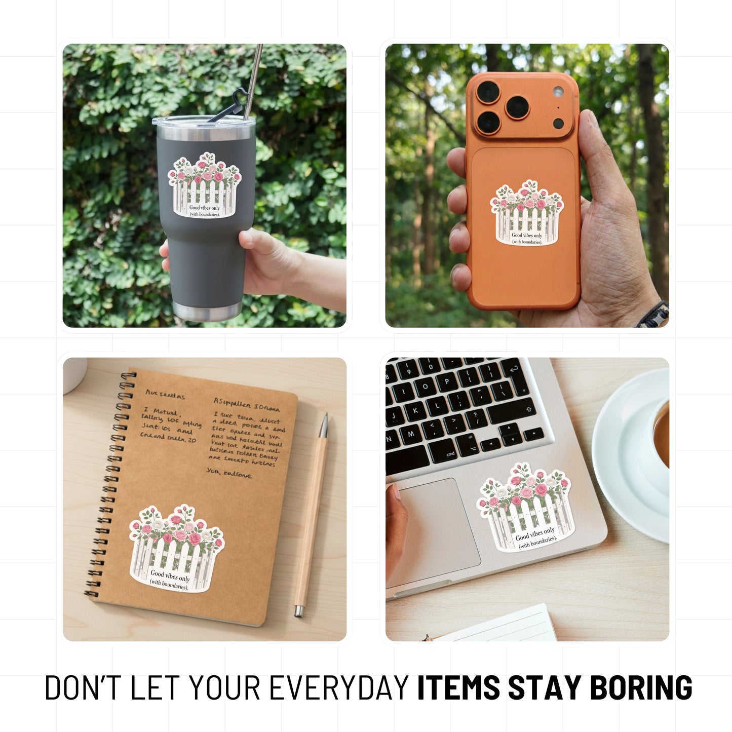 Good Vibes Only Boundaries Sticker - Aesthetic Floral Vinyl Decal