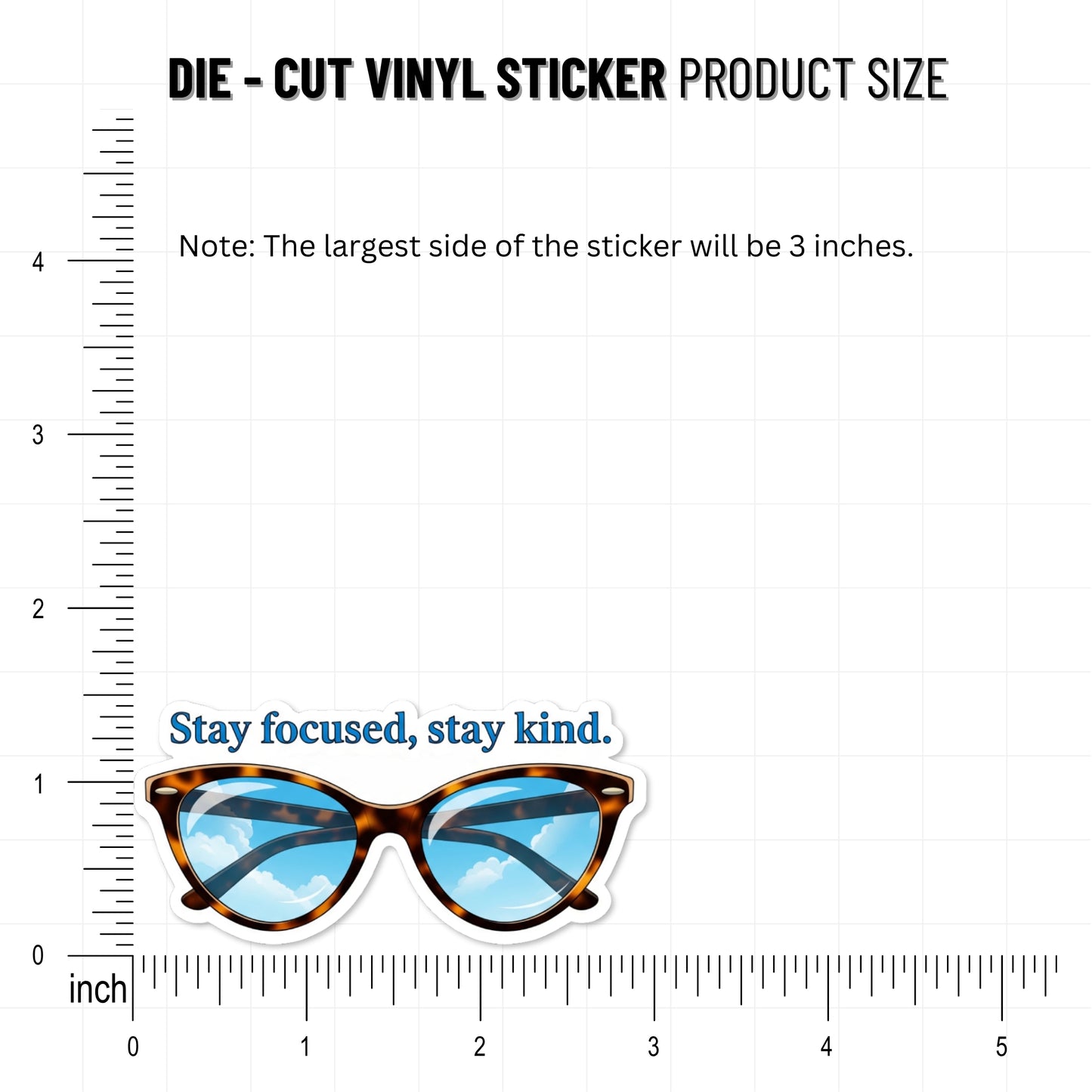 Inspirational Quote Sticker Stay Focused Stay Kind Retro Glasses
