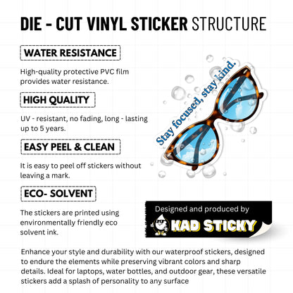 Inspirational Quote Sticker Stay Focused Stay Kind Retro Glasses