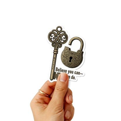 Believe You Can Inspirational Quote Sticker - Antique Gold Key