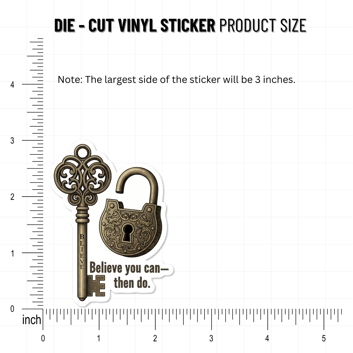 Believe You Can Inspirational Quote Sticker - Antique Gold Key