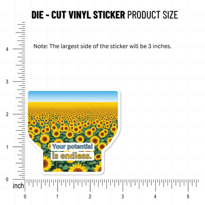 Inspirational Quote Sticker - Your Potential Is Endless Sunflower
