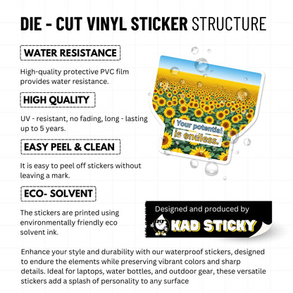 Inspirational Quote Sticker - Your Potential Is Endless Sunflower