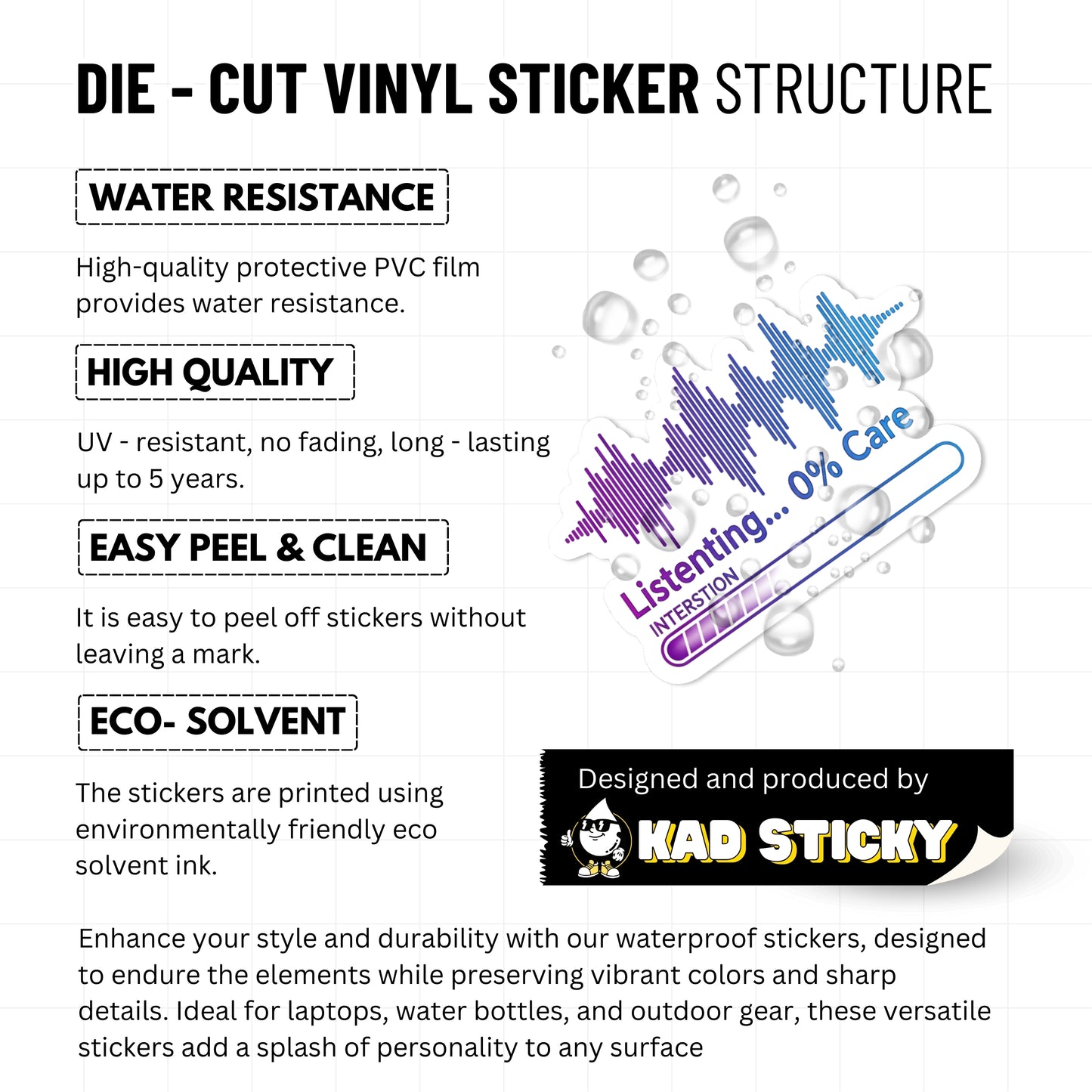 Sarcastic Sassy Sticker - Listening 0% Care Y2K Tech Decal