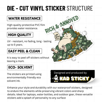 Sarcastic Cat Sticker - Rich and Annoyed Grumpy Cat Vinyl Decal