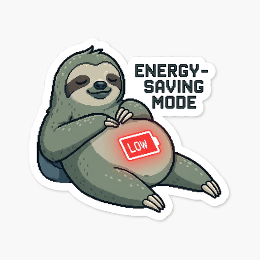 Energy Saving Mode Sarcastic Sloth Sticker - Retro Pixel Art
