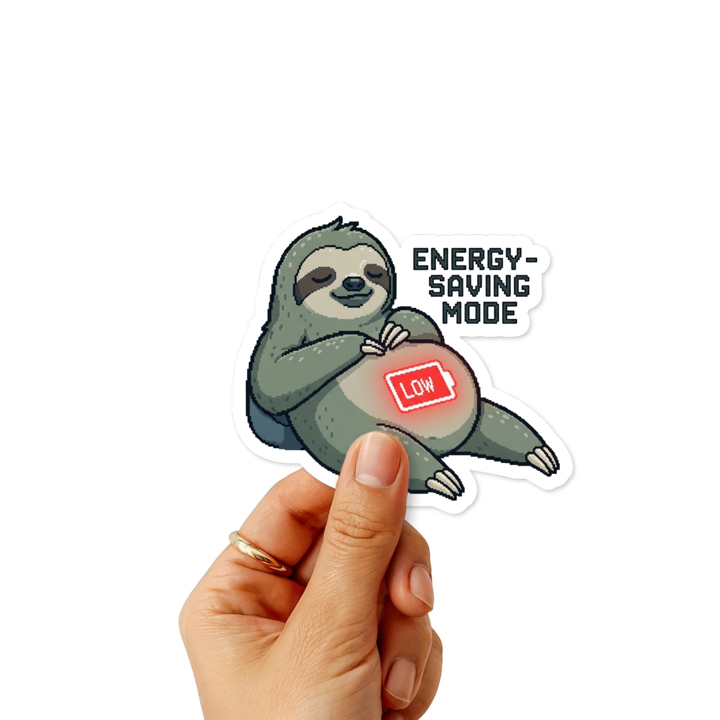 Energy Saving Mode Sarcastic Sloth Sticker - Retro Pixel Art