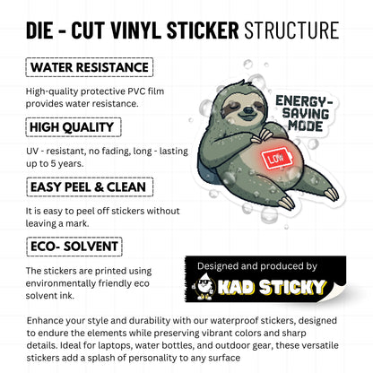 Energy Saving Mode Sarcastic Sloth Sticker - Retro Pixel Art