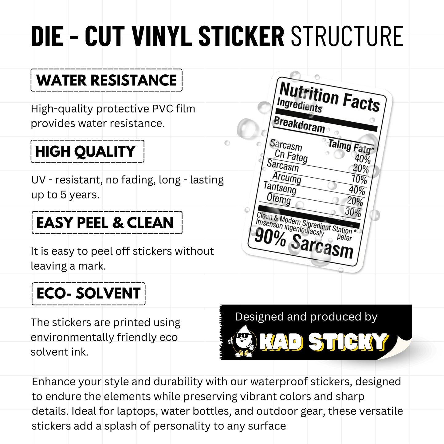Sarcastic Vinyl Sticker - 90% Sarcasm Nutrition Facts Label