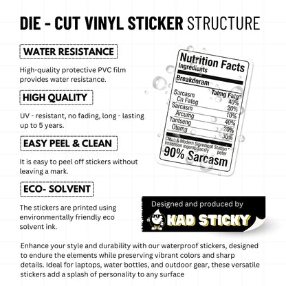 Sarcastic Vinyl Sticker - 90% Sarcasm Nutrition Facts Label