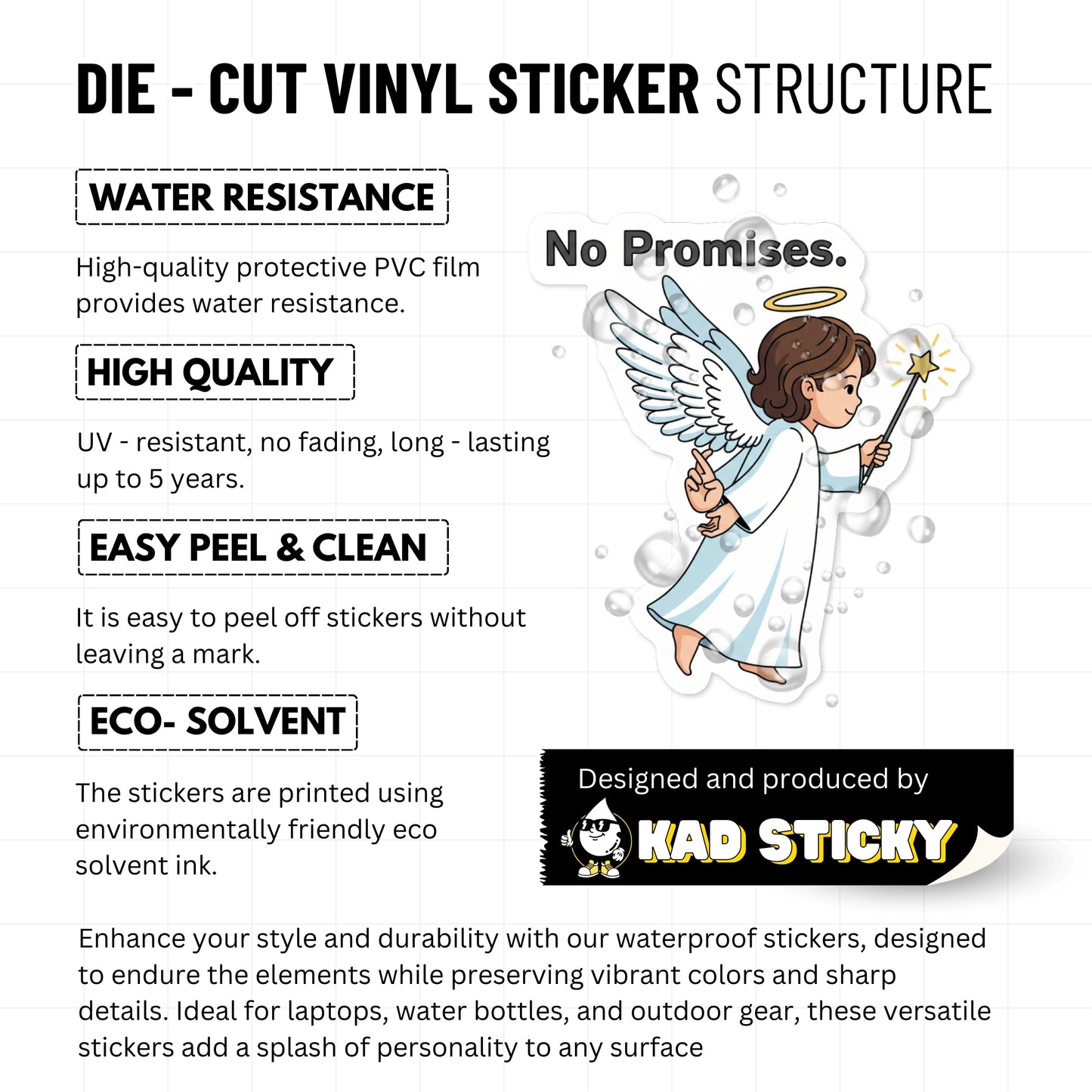 Sarcastic Angel Sticker - No Promises Funny Sassy Water Bottle Decal