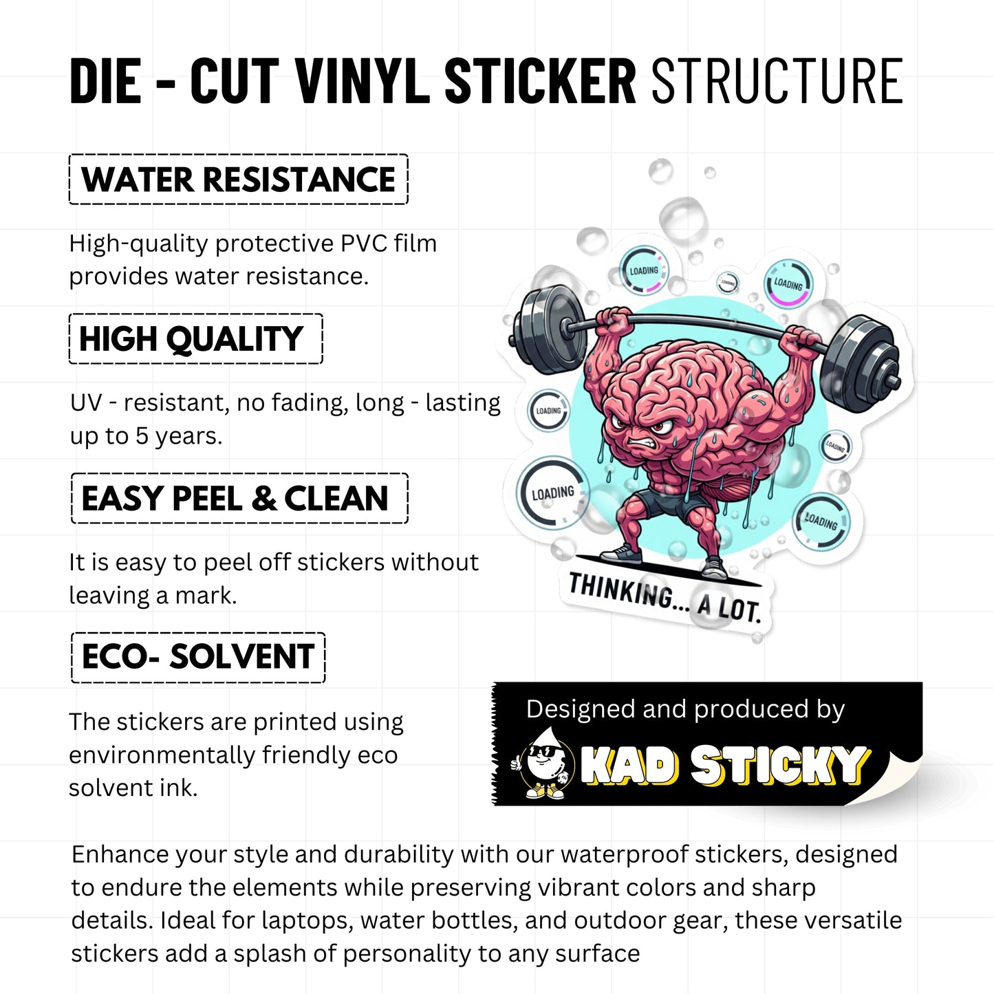 Sarcastic Brain Sticker - Thinking A Lot Funny Neon Decal