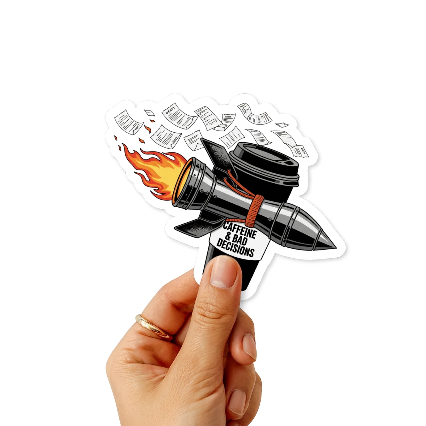 Sarcastic Coffee Sticker - Caffeine & Bad Decisions Edgy Vinyl Decal