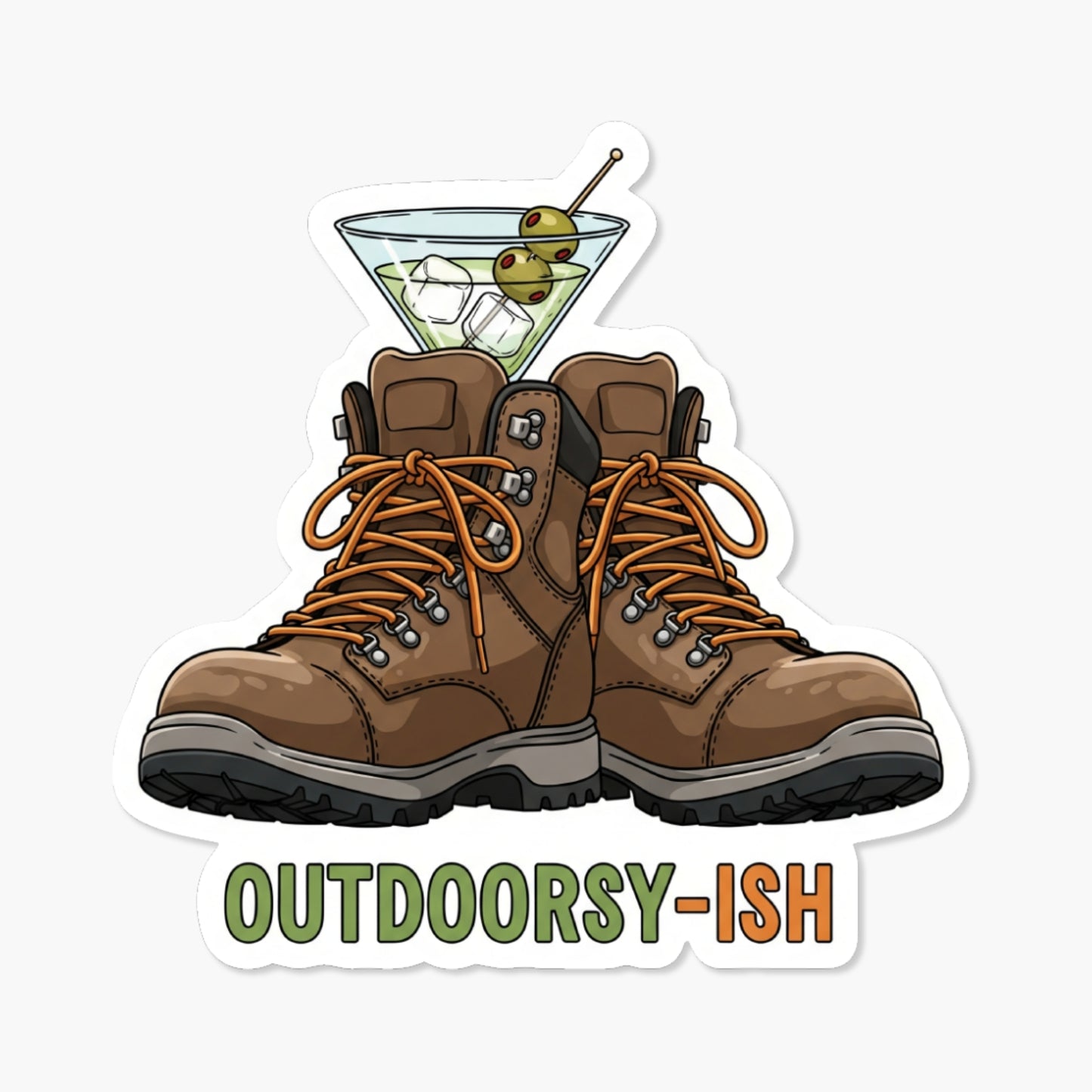Outdoorsy-ish Funny Sarcastic Sticker Martini Hiking Boot Decal