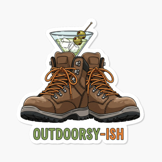 Outdoorsy-ish Funny Sarcastic Sticker Martini Hiking Boot Decal