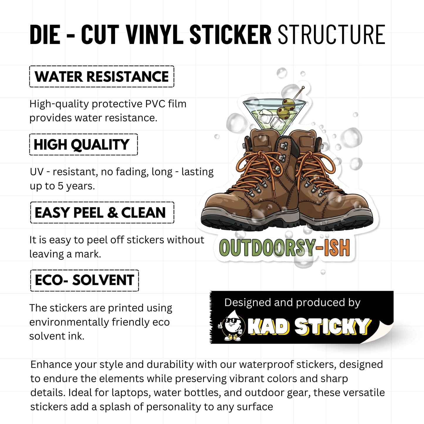 Outdoorsy-ish Funny Sarcastic Sticker Martini Hiking Boot Decal