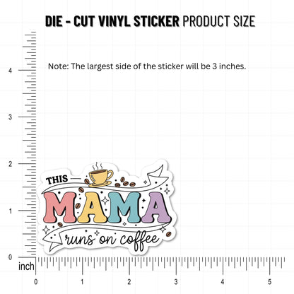 Coffee Mom Sticker - This Mama Runs on Coffee Retro Decal