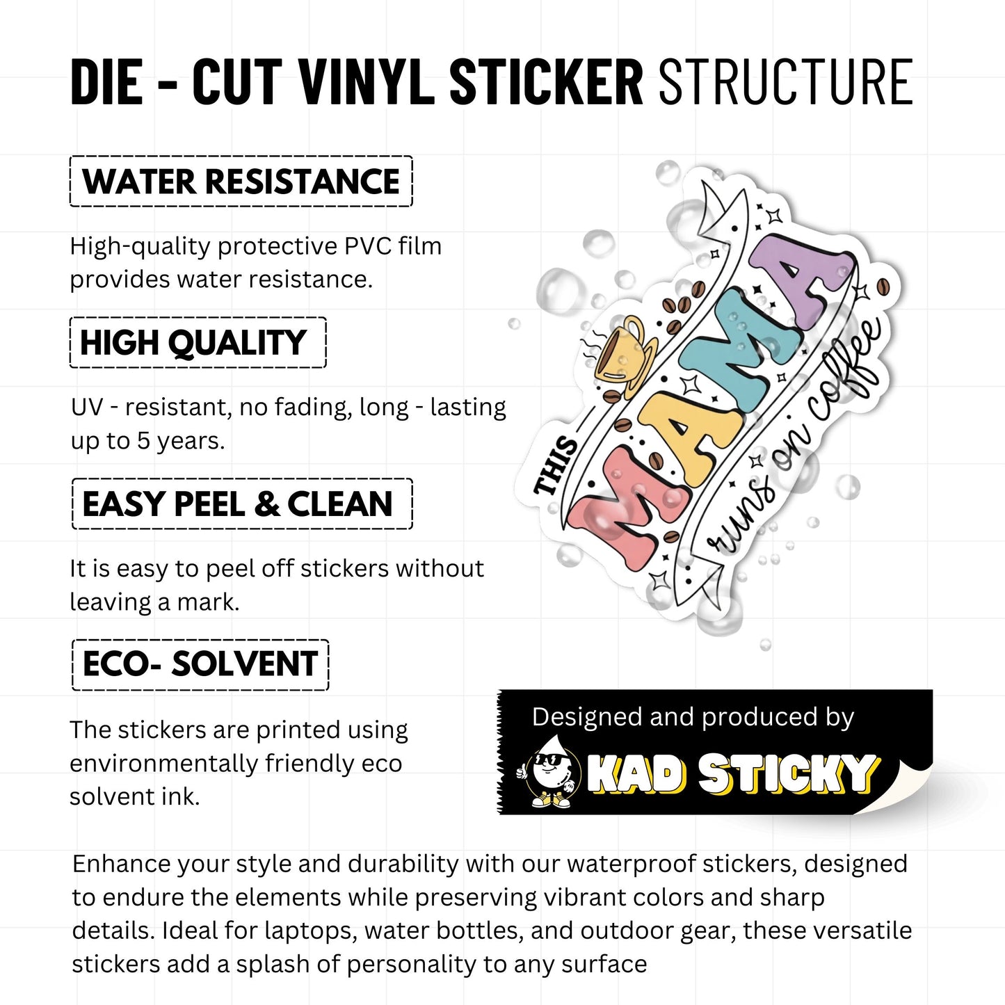 Coffee Mom Sticker - This Mama Runs on Coffee Retro Decal