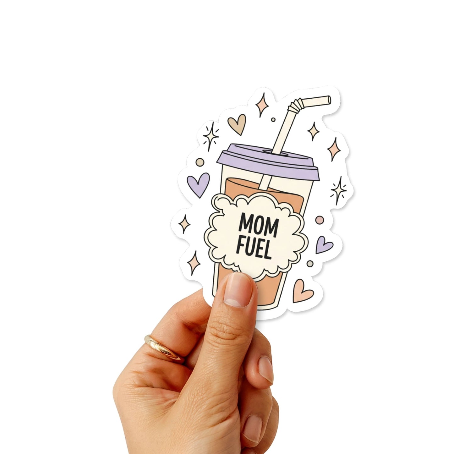 Mom Fuel Sticker - Pastel Coffee Cup Aesthetic Motherhood Decal