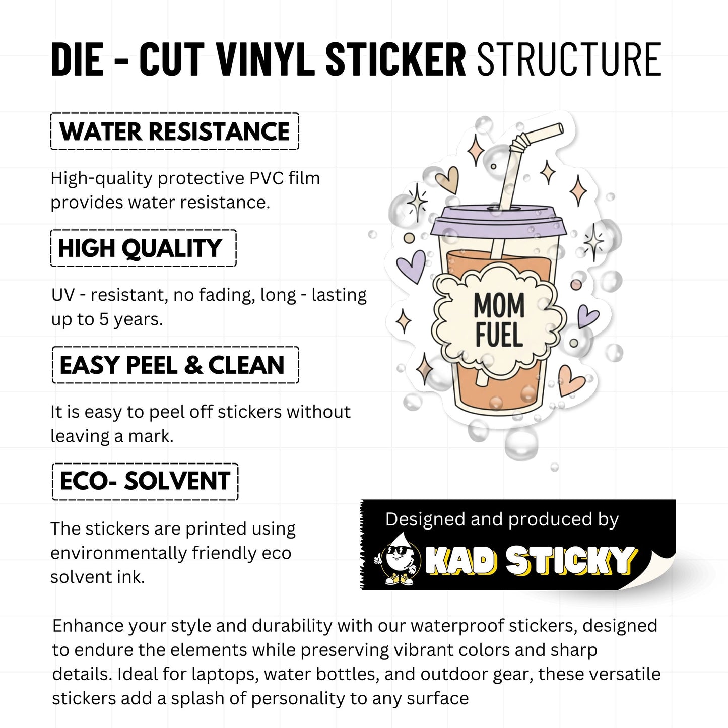 Mom Fuel Sticker - Pastel Coffee Cup Aesthetic Motherhood Decal