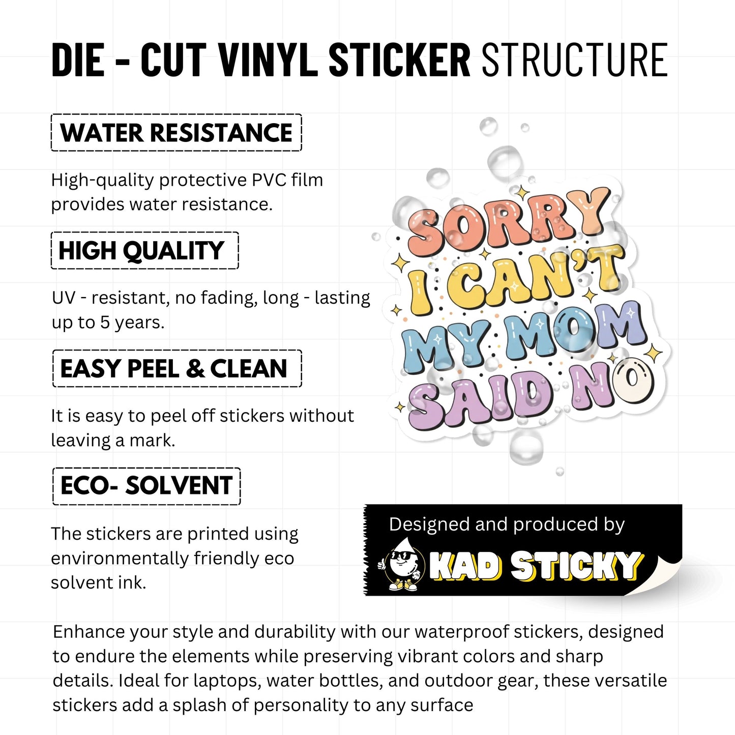 Funny Mom Sticker - Sorry I Can’t My Mom Said No - Pastel Vinyl Decal