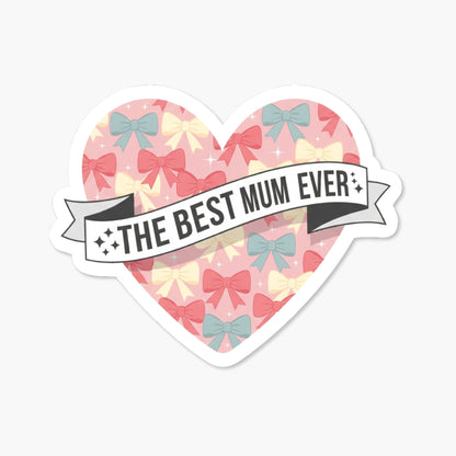Best Mom Sticker - Pastel Heart and Ribbon Banner Decal