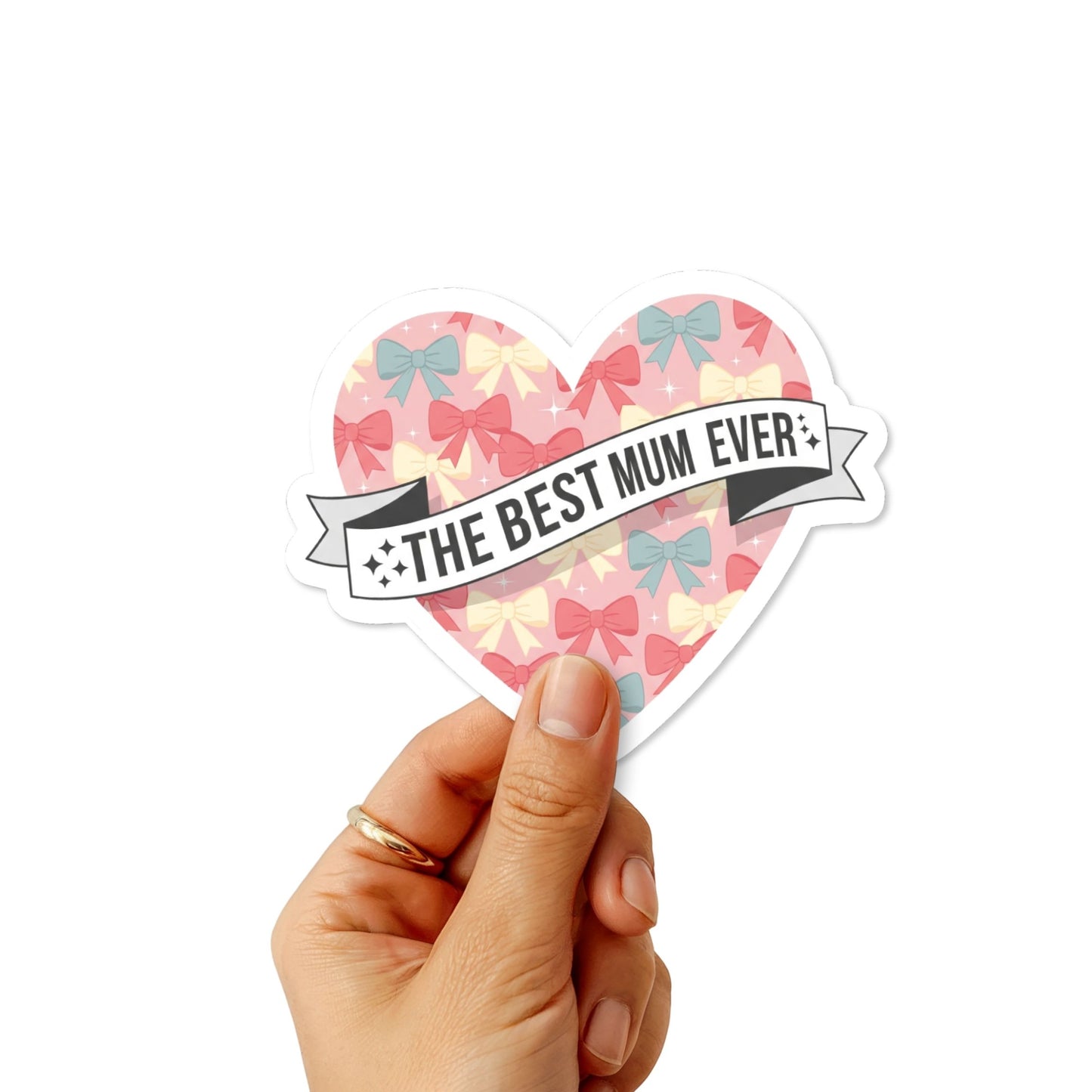 Best Mom Sticker - Pastel Heart and Ribbon Banner Decal