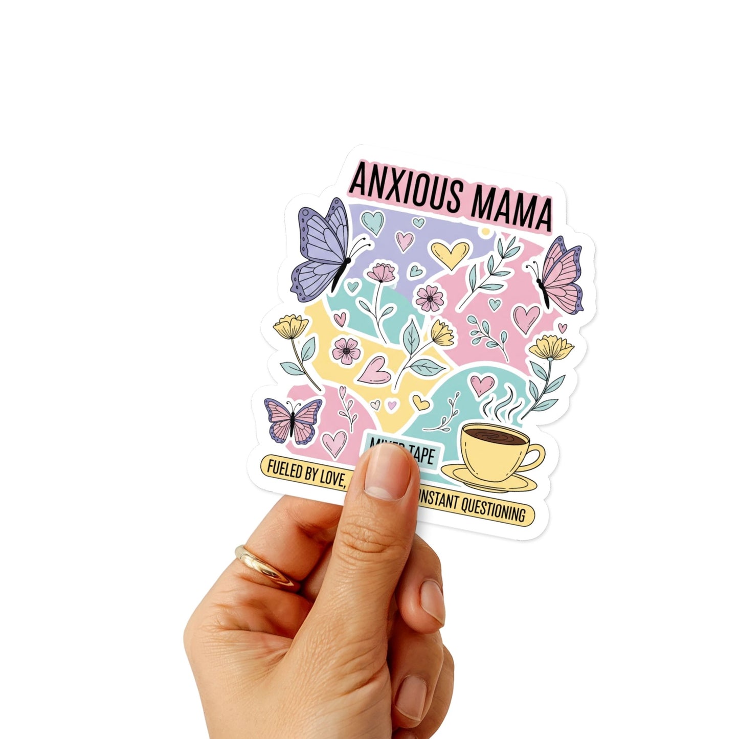 Anxious Mama Sticker - Fueled by Caffeine & Love Doodle Decal