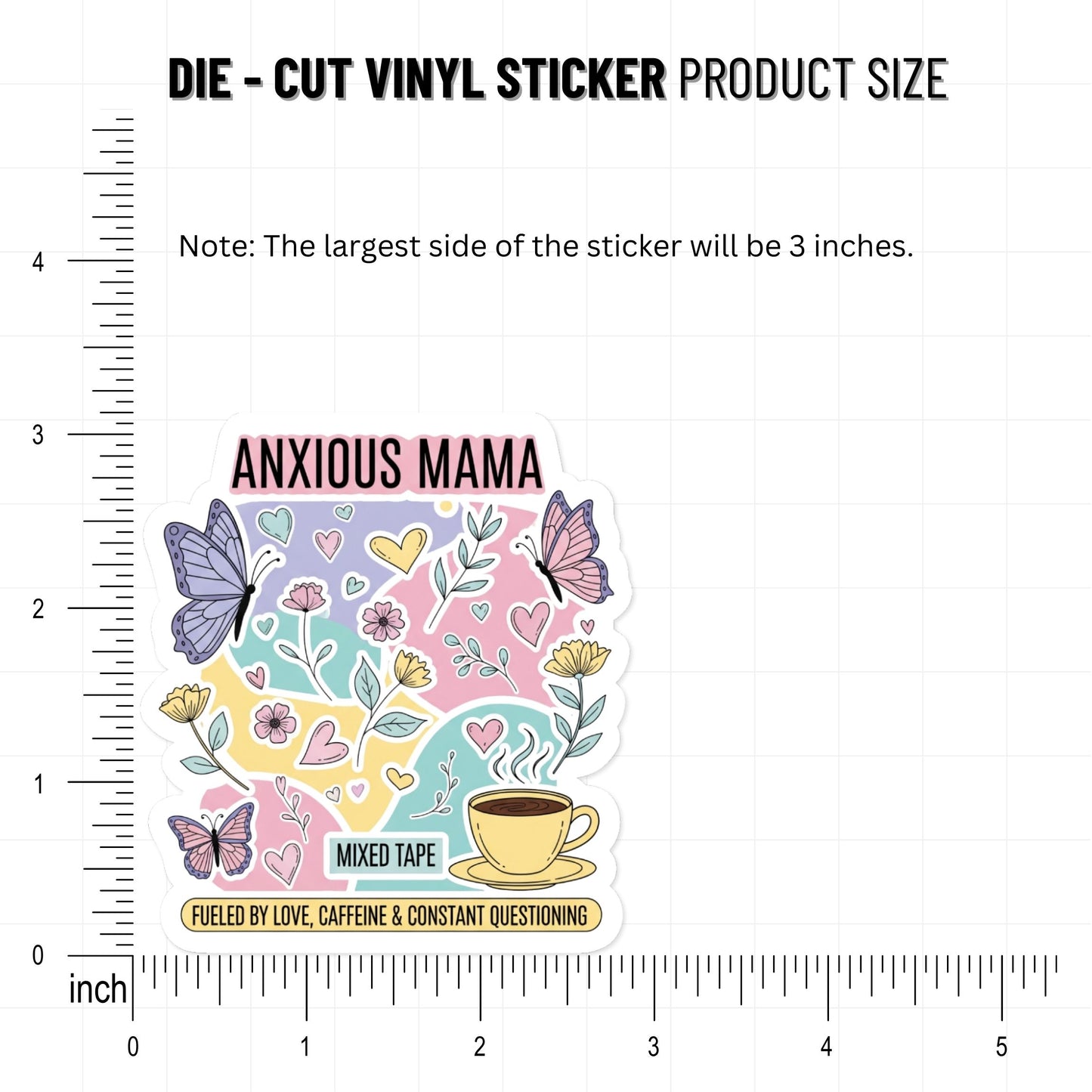 Anxious Mama Sticker - Fueled by Caffeine & Love Doodle Decal