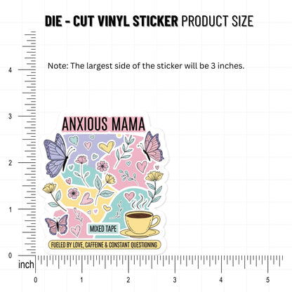 Anxious Mama Sticker - Fueled by Caffeine & Love Doodle Decal