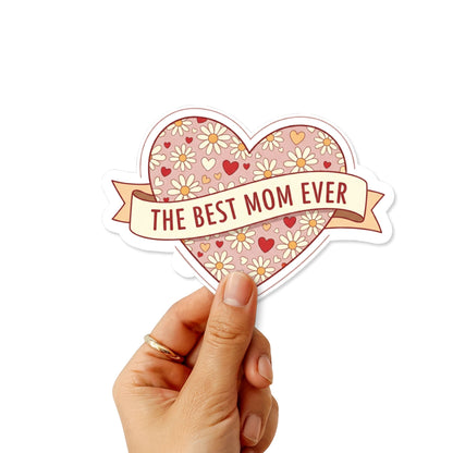 Best Mom Ever Sticker - Pastel Pattern Heart & Banner Vinyl Decal