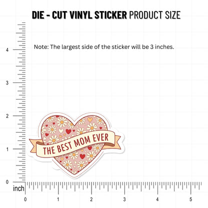 Best Mom Ever Sticker - Pastel Pattern Heart & Banner Vinyl Decal