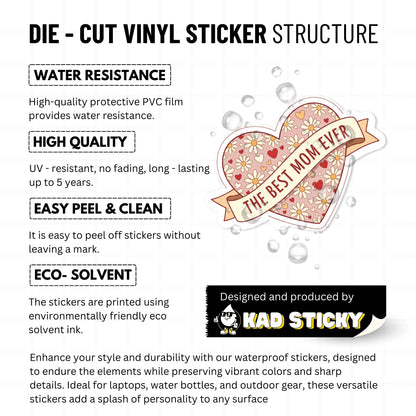 Best Mom Ever Sticker - Pastel Pattern Heart & Banner Vinyl Decal