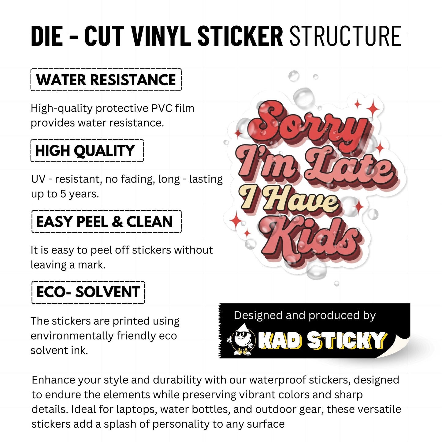 Funny Mom Sticker - Retro Sorry I’m Late I Have Kids Decal