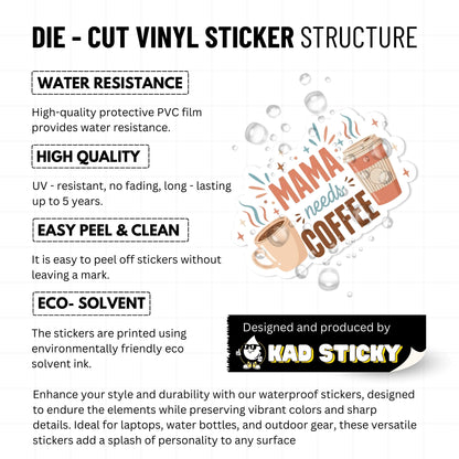 Mama Needs Coffee Sticker - Cute Pastel Coffee Mug Style