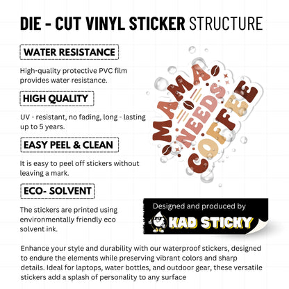 Coffee Mom Sticker - Mama Needs Coffee Arched Aesthetic Decal