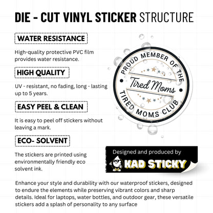 Tired Moms Club Sticker - Funny Parenting Badge for Water Bottles