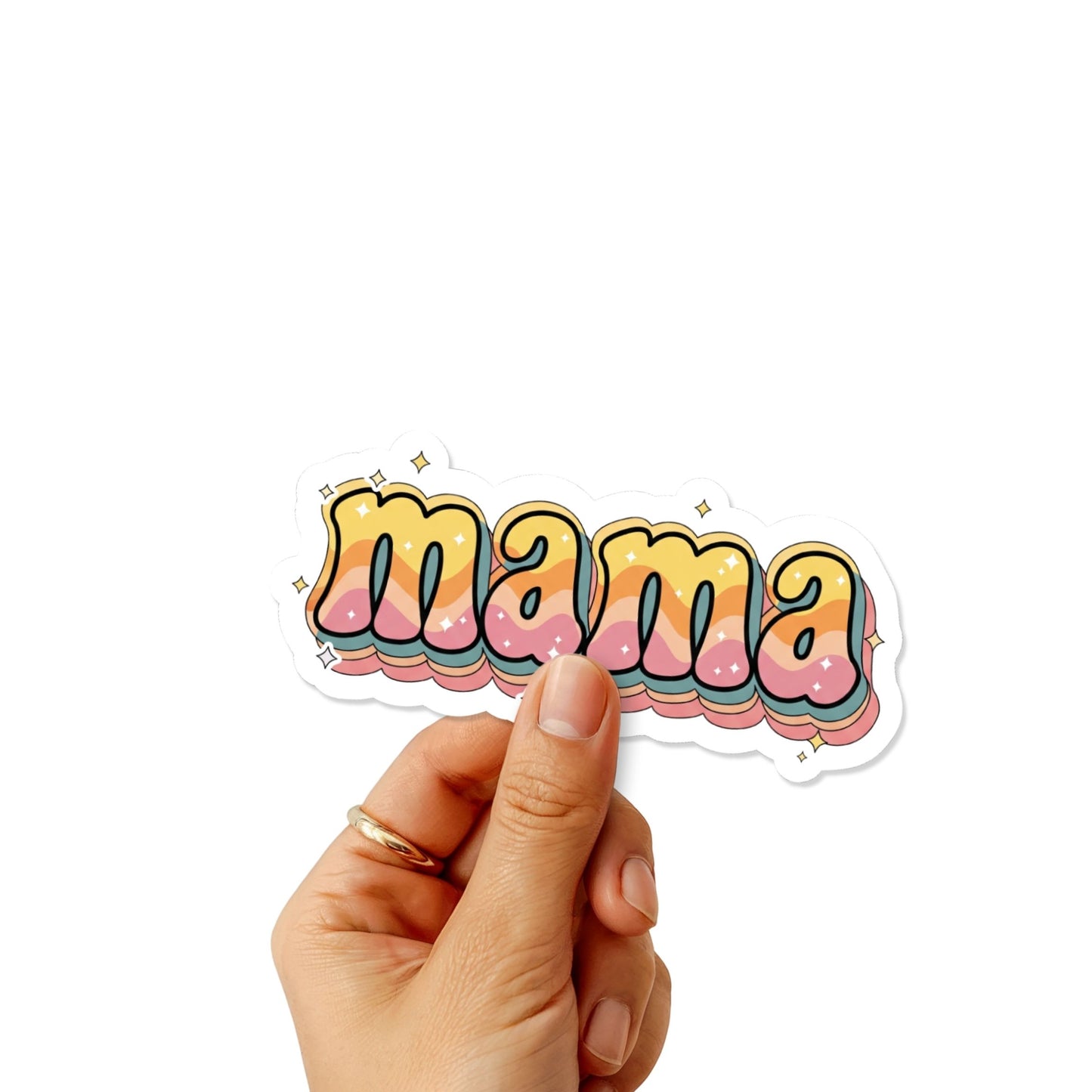 Aesthetic Groovy Mama Sticker - Retro 70s Wavy Lettering Decal