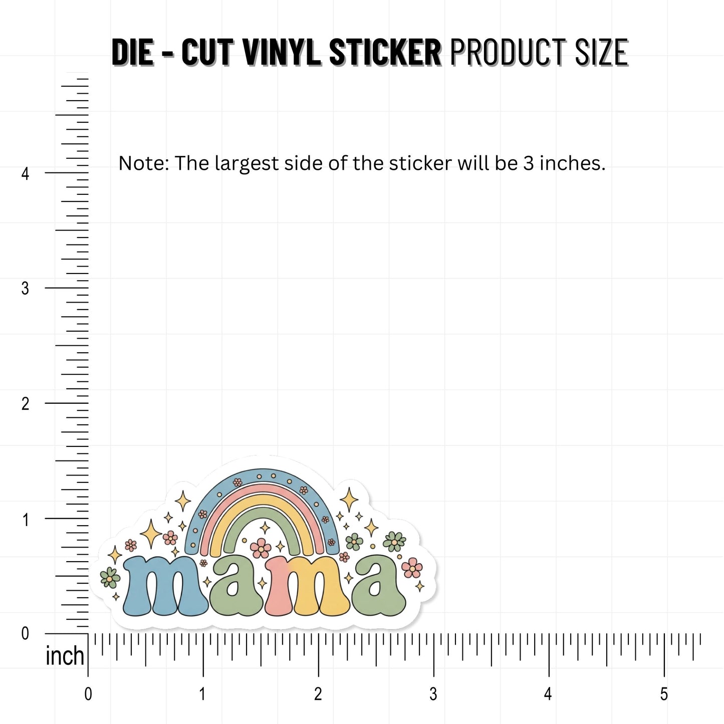 Retro Mama Sticker with Pastel Rainbow and Floral Doodle