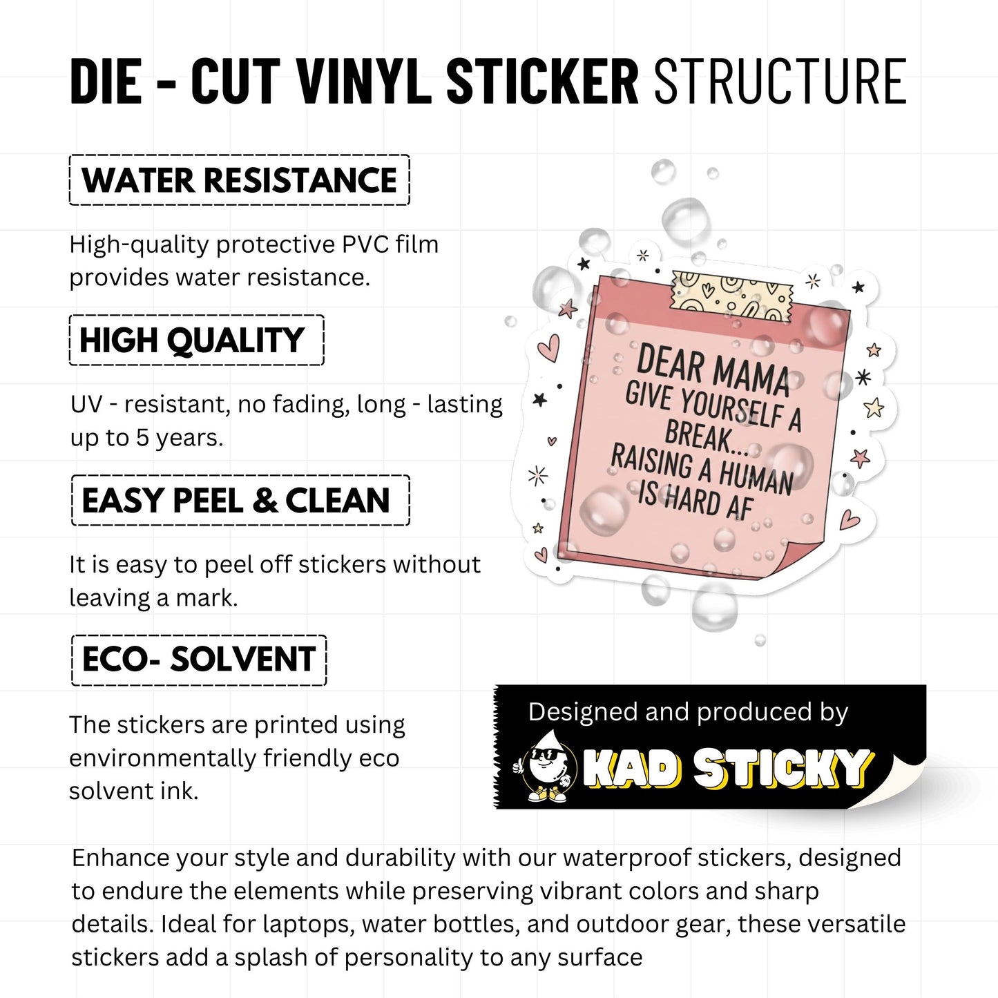 Funny Mom Sticker Dear Mama Raising A Human Is Hard AF Pink Note