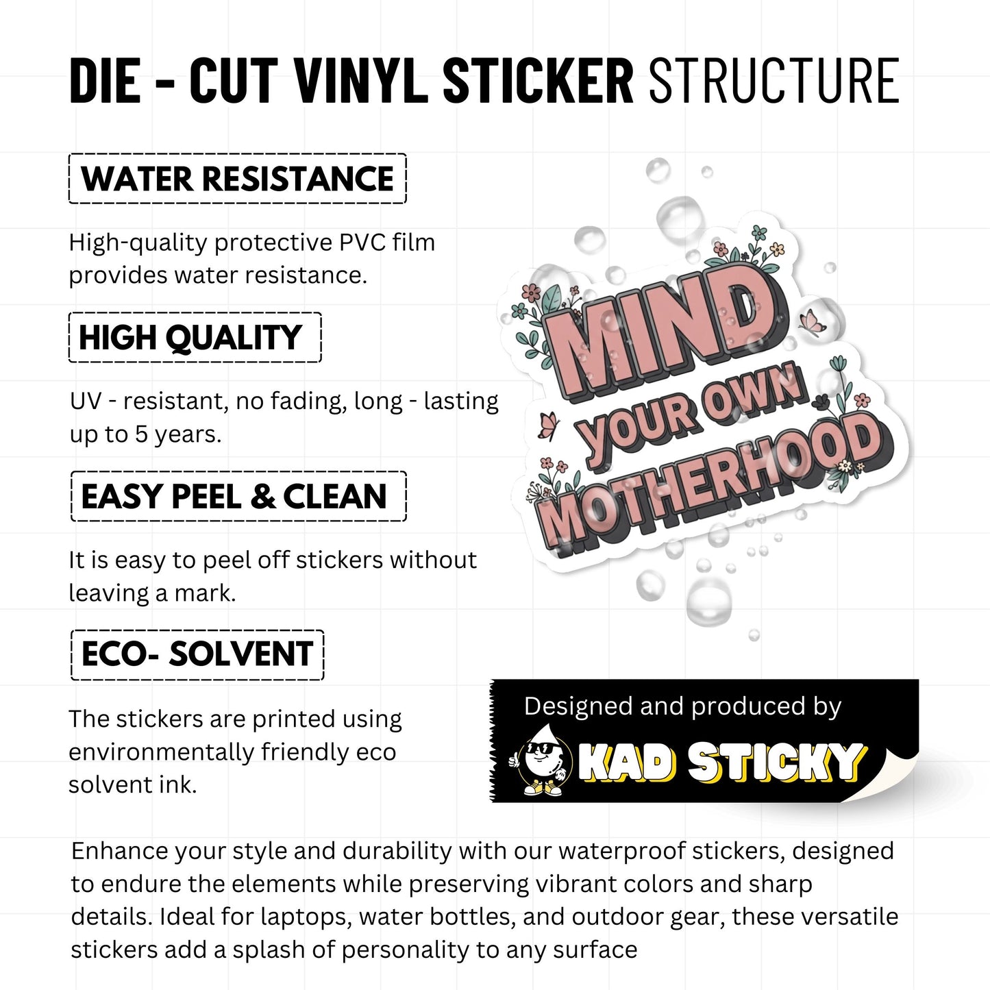 Mind Your Own Motherhood Sticker - Sassy Floral Block Decal