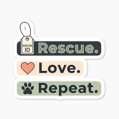 Rescue Dog Sticker - Minimalist Rescue Love Repeat Decal