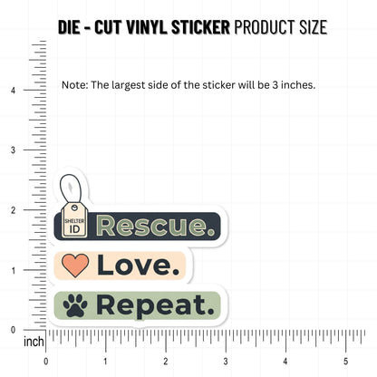 Rescue Dog Sticker - Minimalist Rescue Love Repeat Decal
