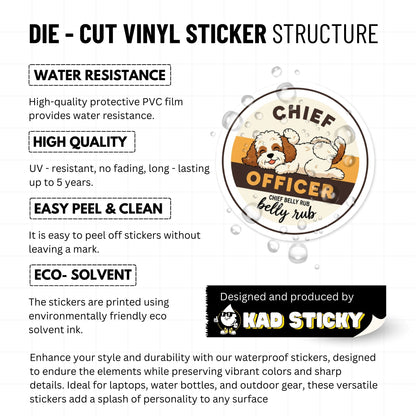 Funny Dog Mom Sticker - Chief Belly Rub Officer Badge Decal