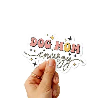 Dog Mom Energy Sticker - Retro Groovy Bubble Font Decal