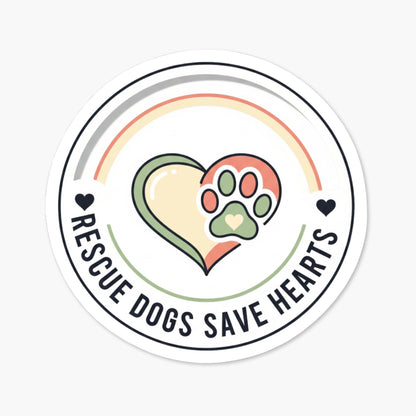 Rescue Dog Sticker - Rescue Dogs Save Hearts Pastel Badge