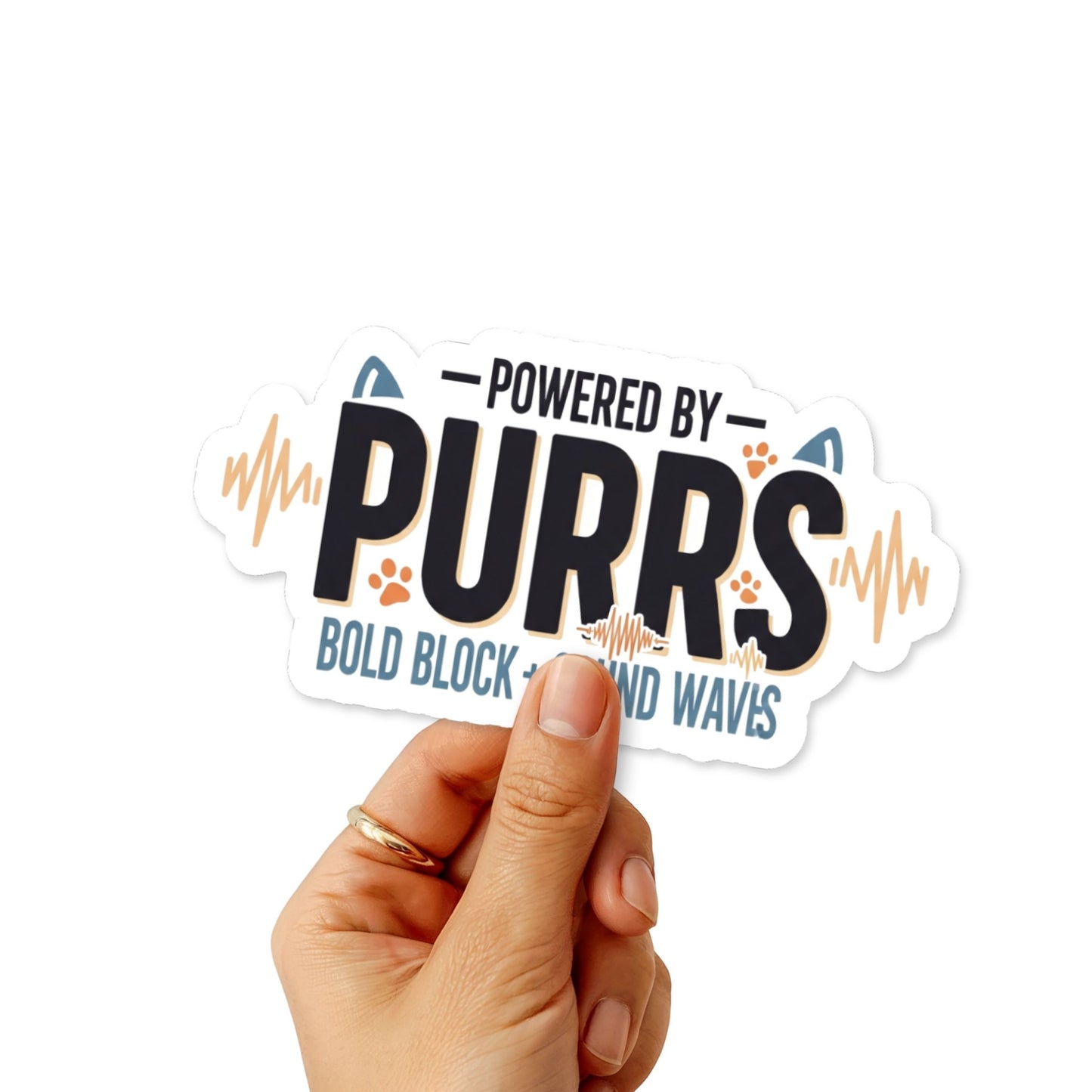 Powered by Purrs Cat Lover Sticker - Aesthetic Sound Wave Vinyl Decal